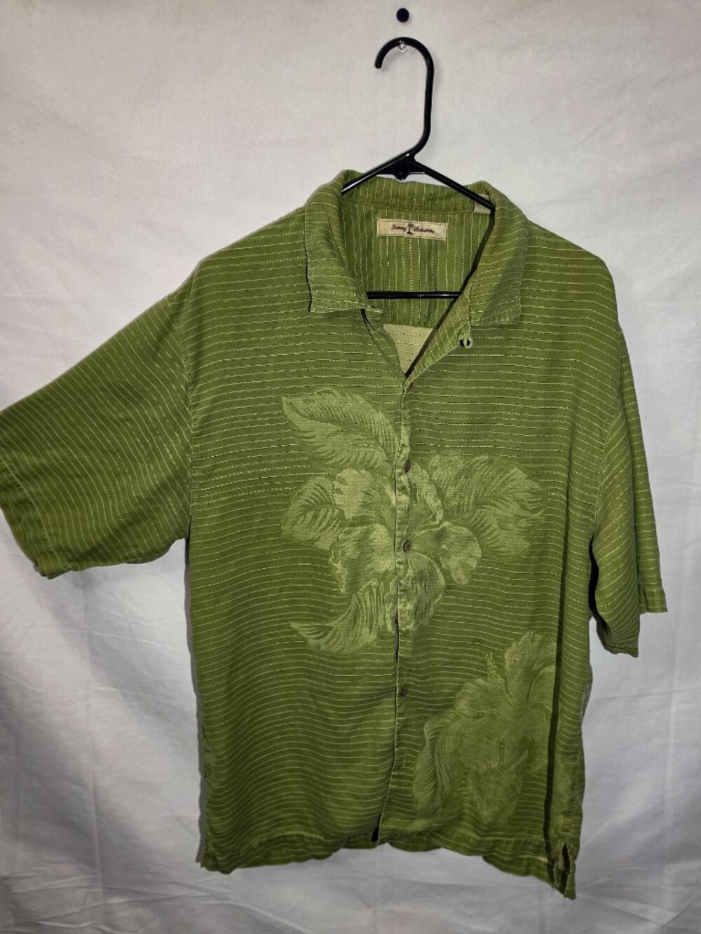 Tommy Bahama mens button up shirt green floral vacation beach LARGE 100% SILK